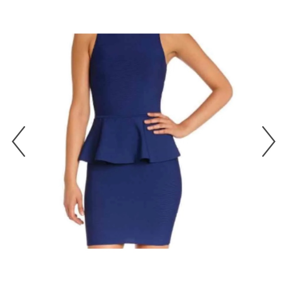BCBG MAXAZRIA Navy peplum cocktail dress
